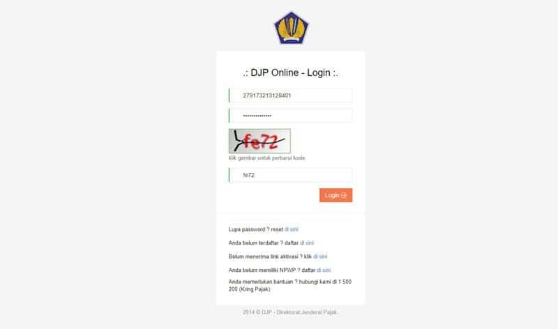 masuk djp online e-filing