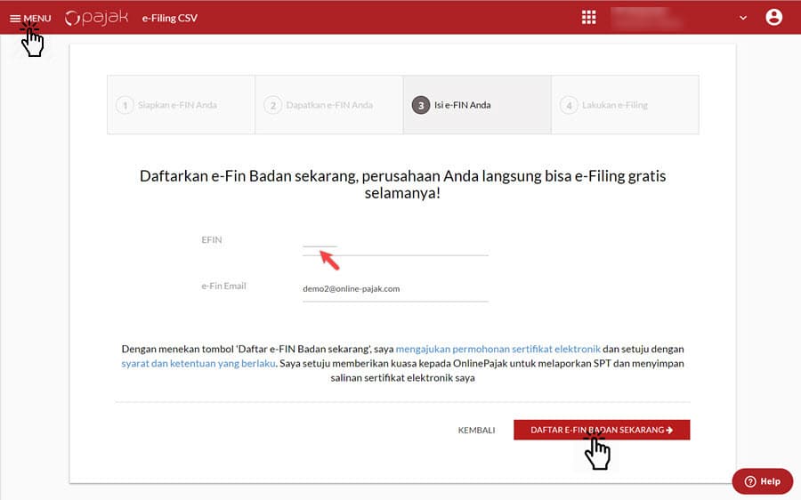 cara lapor pajak online : daftar EFIN