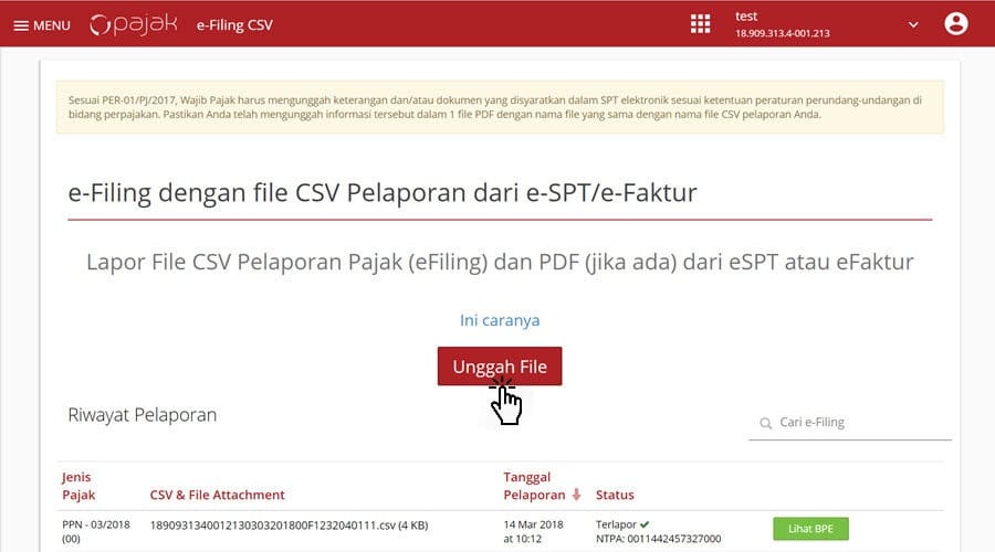 langkah pelaporan pajak online : unggah csv SPT di OnlinePajak