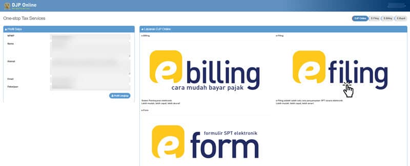 fitur e-filing, e-billing, e-form / formulir spt elektronik dari DJP
