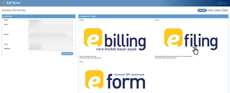 pilih menu efiling djp online pajak