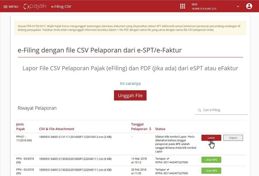 langkah e-Filing : 2 klik lapor