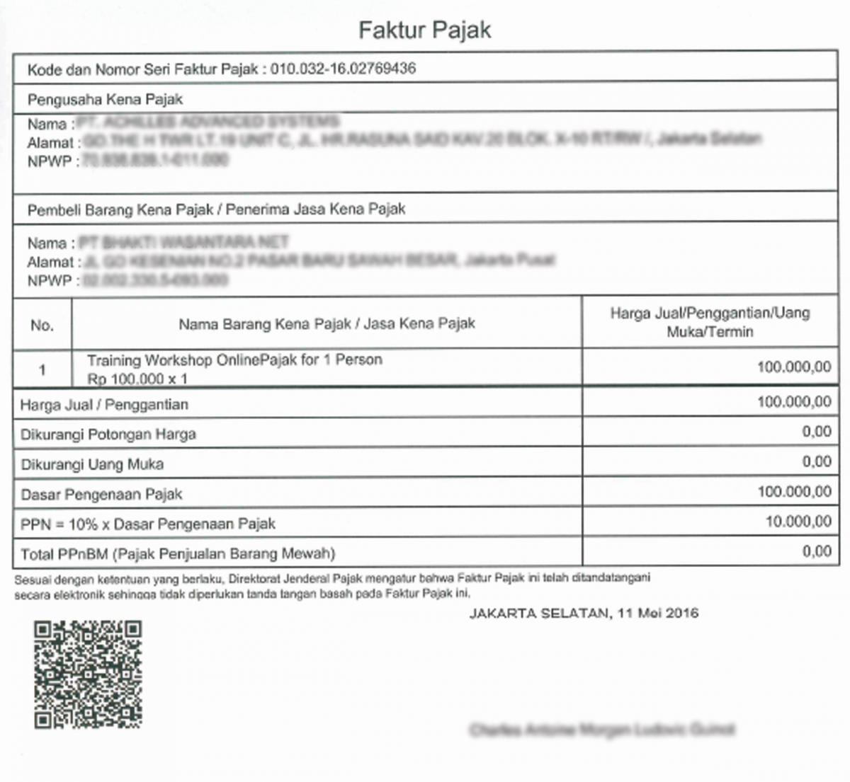 Contoh e-Faktur Pajak yang Dibuat Aplikasi e-Faktur Onlinepajak