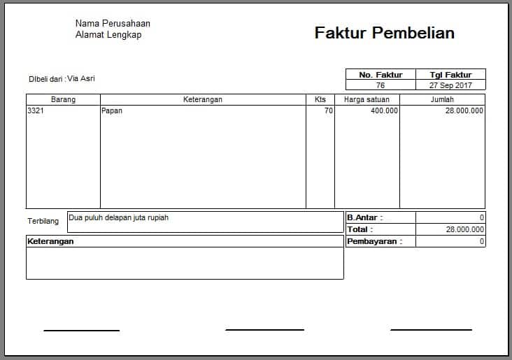 contoh faktur pembelian