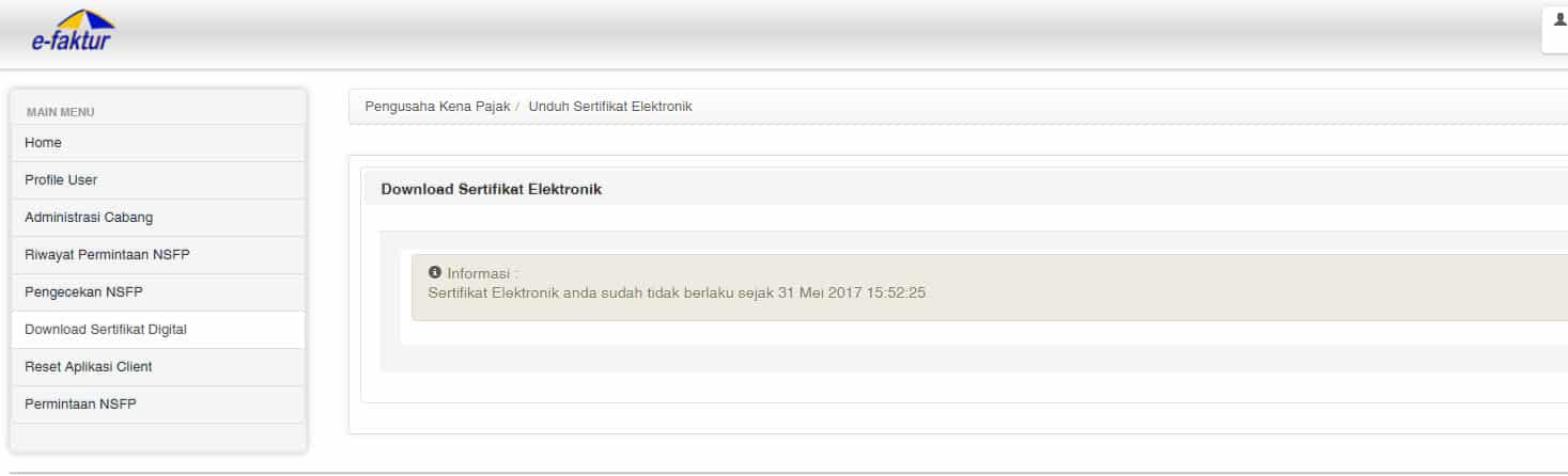 Masa Berlaku Sertifikat Digital - error efaktur etax 40002