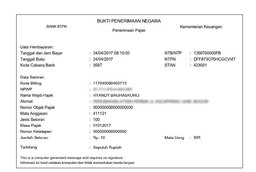 ntpn / bpn yang sah dari negara