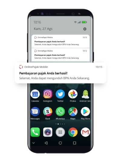 Tampilan notifikasi dari OnlinePajak Mobile