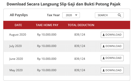 Tampilan download slip gaji di OnlinePajak