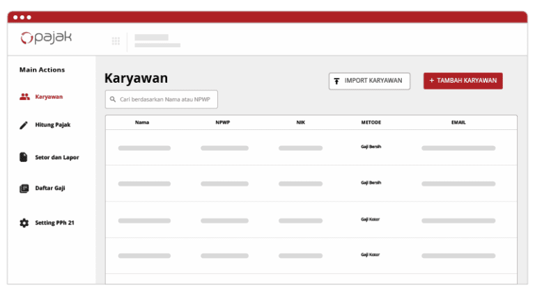 Tampilan portal karyawan OnlinePajak