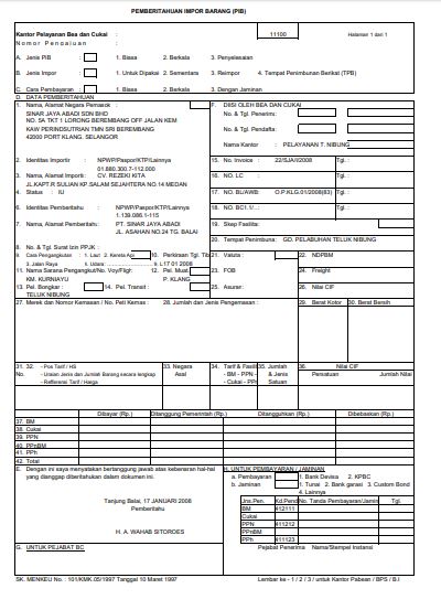 Formulir Pemberitahuan Impor Barang