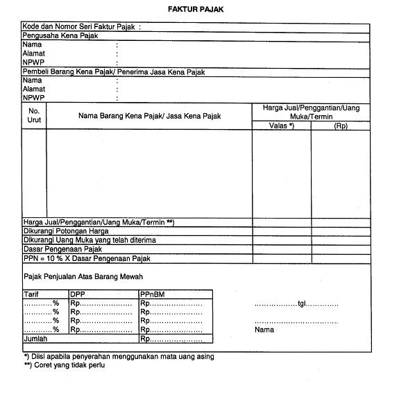 contoh faktur pajak di excel