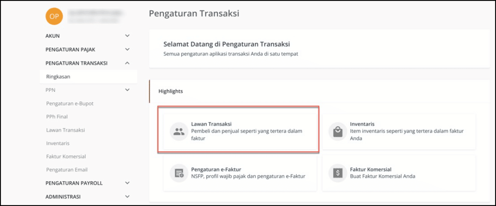 pilih menu “Lawan Transaksi”