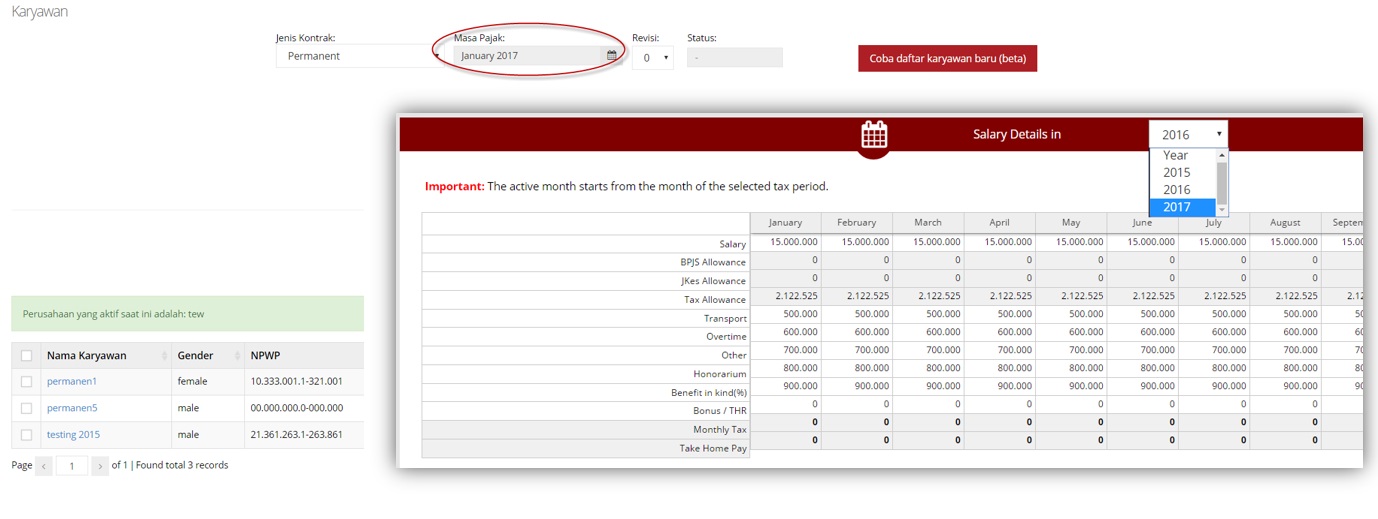 Fitur baru pemindahan data karyawan 2016 ke masa pajak 2017 secara otomatis