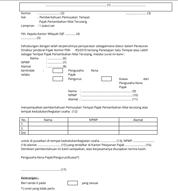 formulir permohonan pemusatan ppn