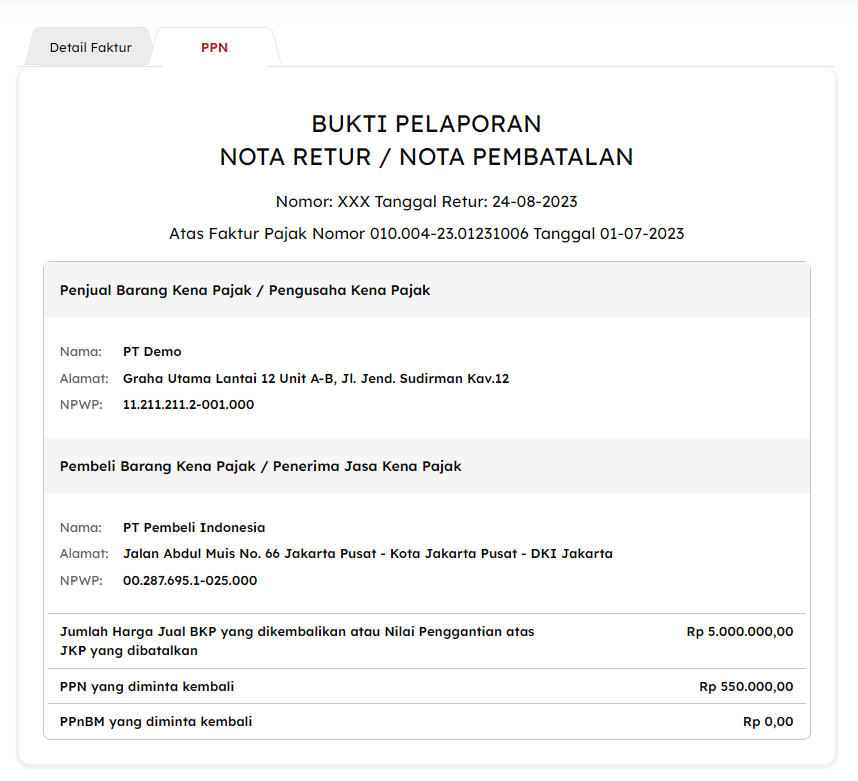 6. Untuk melihat detil Nota Kredit Anda, Silakan klik icon titik tiga sebelah kanan lalu pilih opsi Lihat Details.