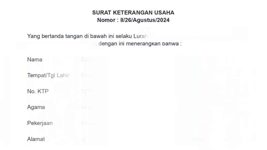 contoh surat keterangan usaha dari desa