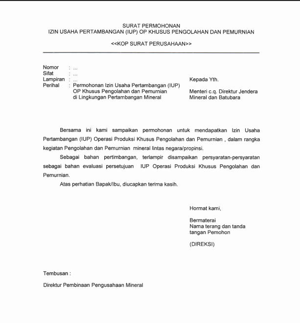 Surat permohonan izin usaha pertambangan 1