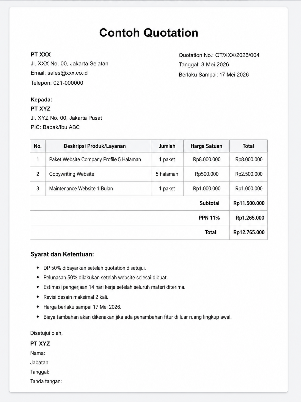 contoh quotation
