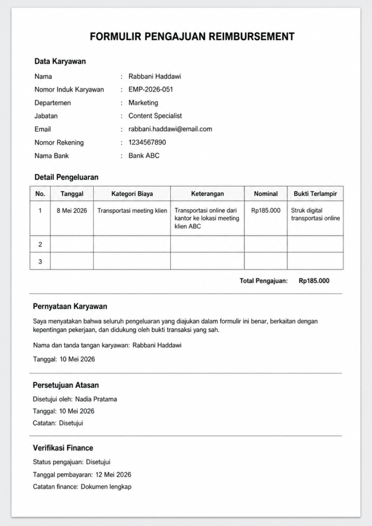 contoh formulir reimburse